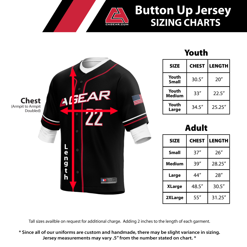 Baseball Uniform Size Charts, For Custom Baseball Uniforms