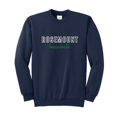 Rosemount Baseball - Navy 3D Puff Embrodiery Fleece Crewneck Sweatshirt (PC90)