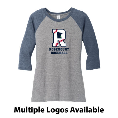 Rosemount Baseball - Navy Frost/Gray Women's Perfect Tri 3/4-Sleeve Raglan (DM136L)