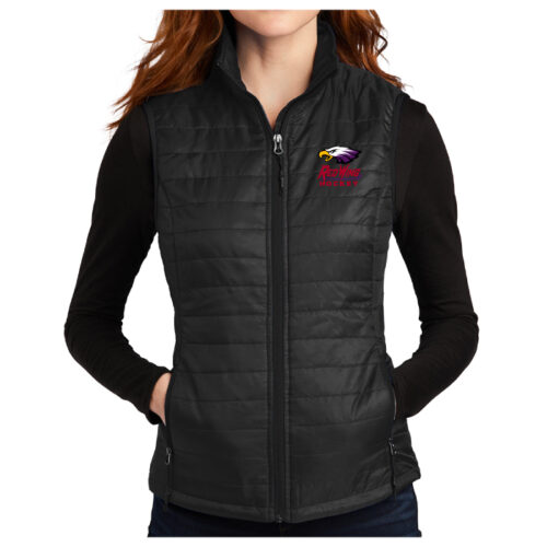 Red Wing Hockey - Black Ladies Packable Puffy Vest (L851)