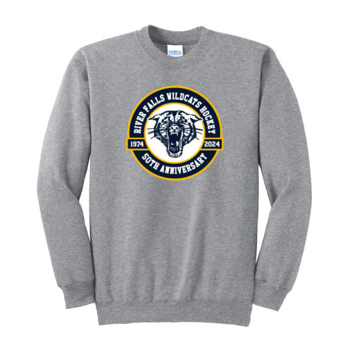 River Falls HS Hockey - 50th Anniversary Gray Printed Crewneck Sweatshirt (PC90)