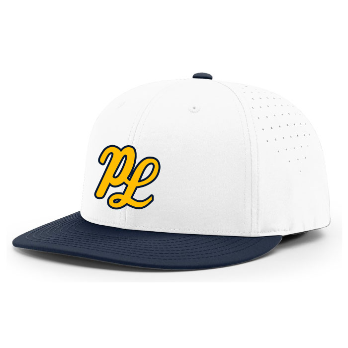 Prior Lake Baseball - Player's White/Navy Blue Embroidered FlexFit Baseball  Cap (PTS30)