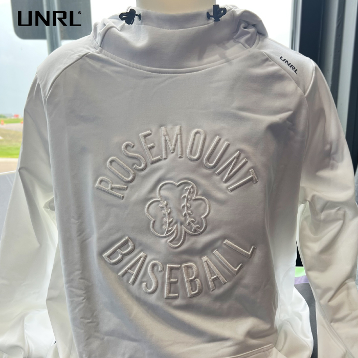 Rosemount Baseball - White 3D Embroidered UNRL Crossover Hoodie II