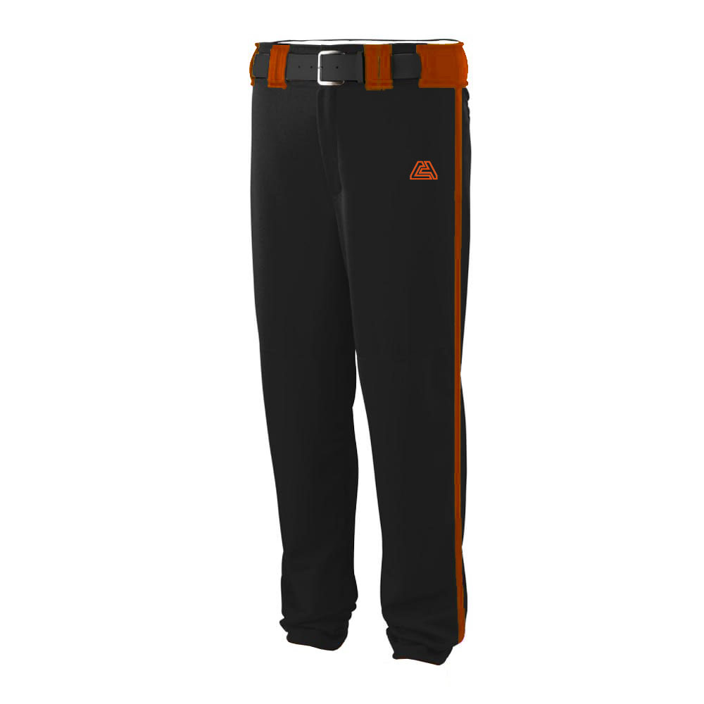 CA Stock Baseball Pants - Black with Orange Piping and Belt Loops